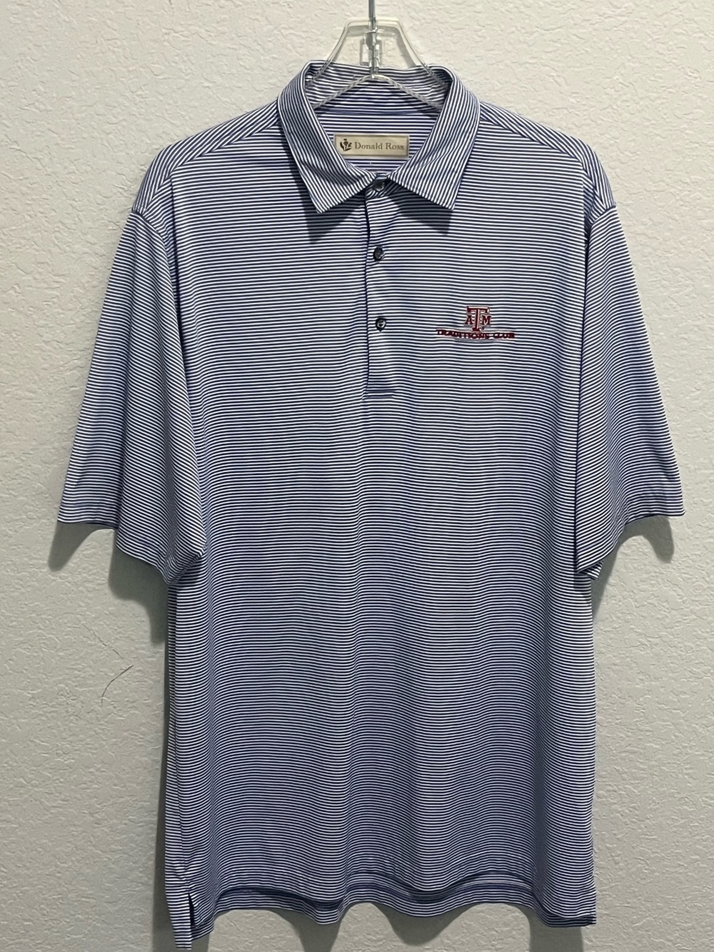 Donald Ross Golf Polo Shirt Men's XL Blue White Striped Texas A&M Aggies Golf